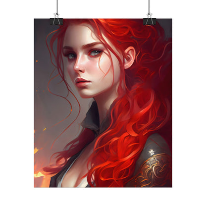 Composed Redhead: Elegant Portrait in Vibrant Red - Poster