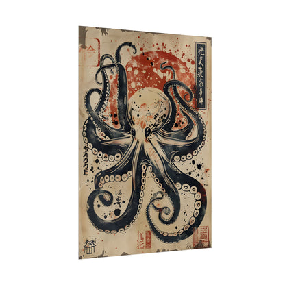 Stylized Octopus: Vibrant Japanese Ukiyo-E Artwork - Poster
