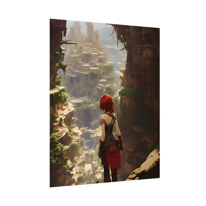 Anime Red Haired Female: Dramatic Bird's Eye View - Poster