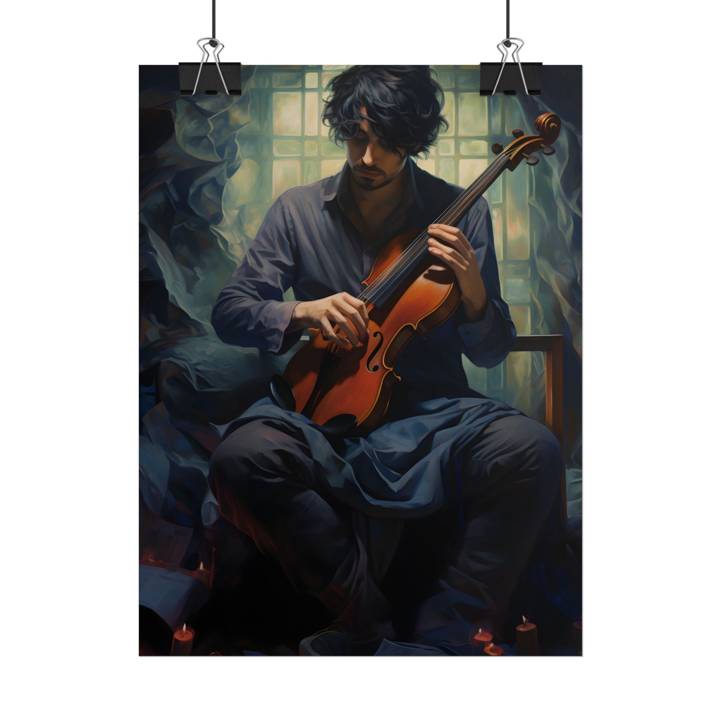 Mysterious Musician: Intimate Guitar Portrait - Poster