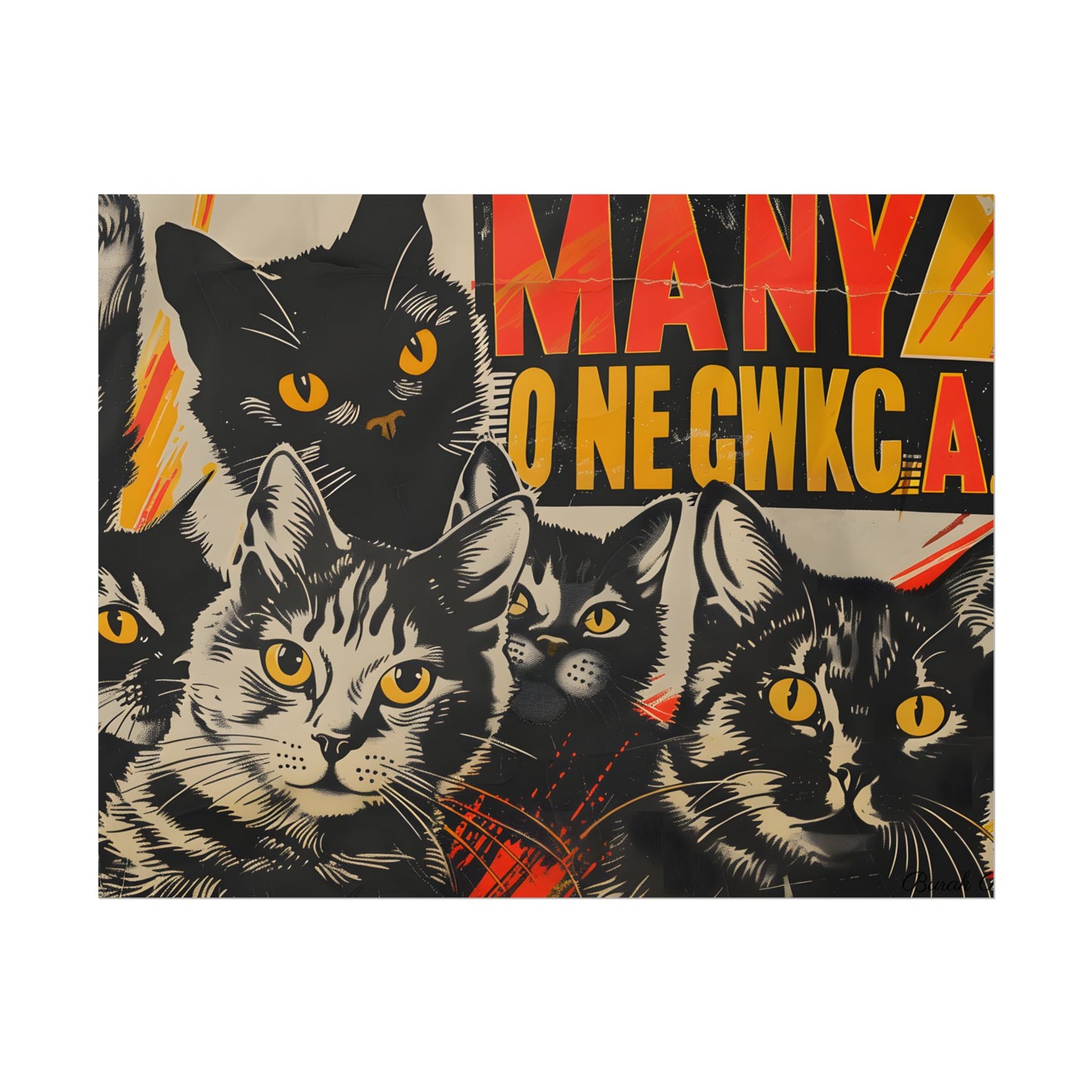 Red Cats in Soviet Motion: A Playful Poster Art - Poster