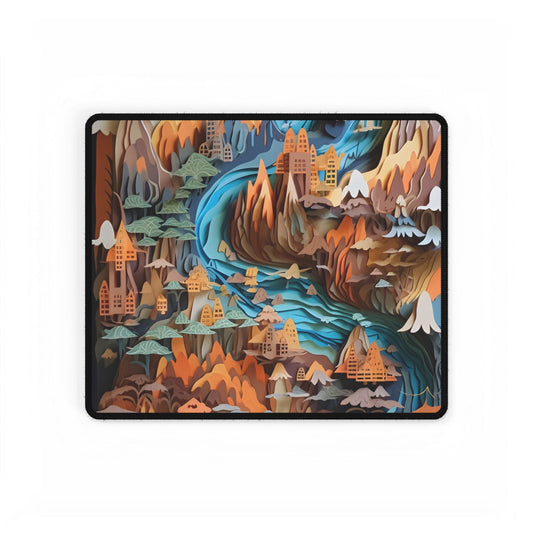 Vibrant Paper Quilling Paradise: Tropical Island Landscape with Colorful Flower - Desk Mat