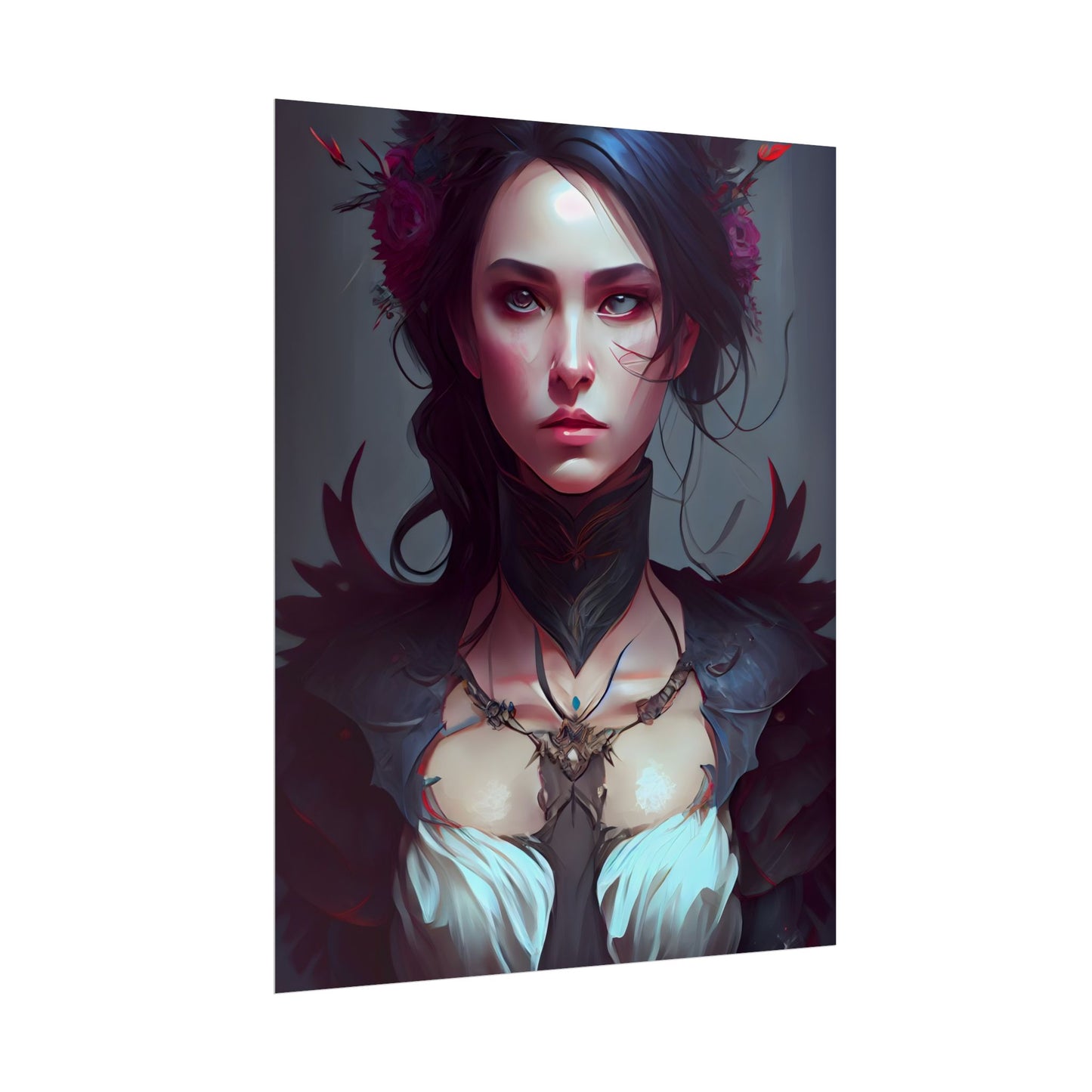 Enchanting Female Portrait: Elegant Black Dress Artwork - Poster