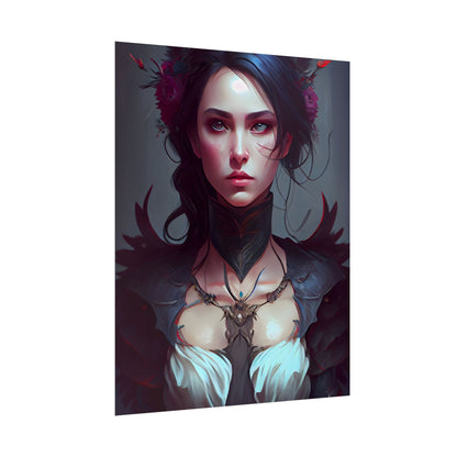 Enchanting Female Portrait: Elegant Black Dress Artwork - Poster