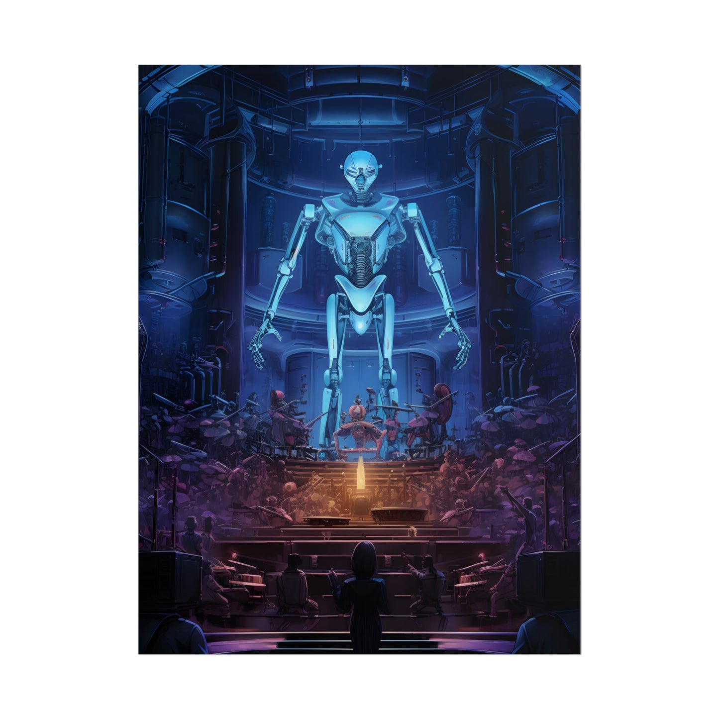 Mechanical Harmony: Black & Grey Robot Orchestra Symphony - Poster