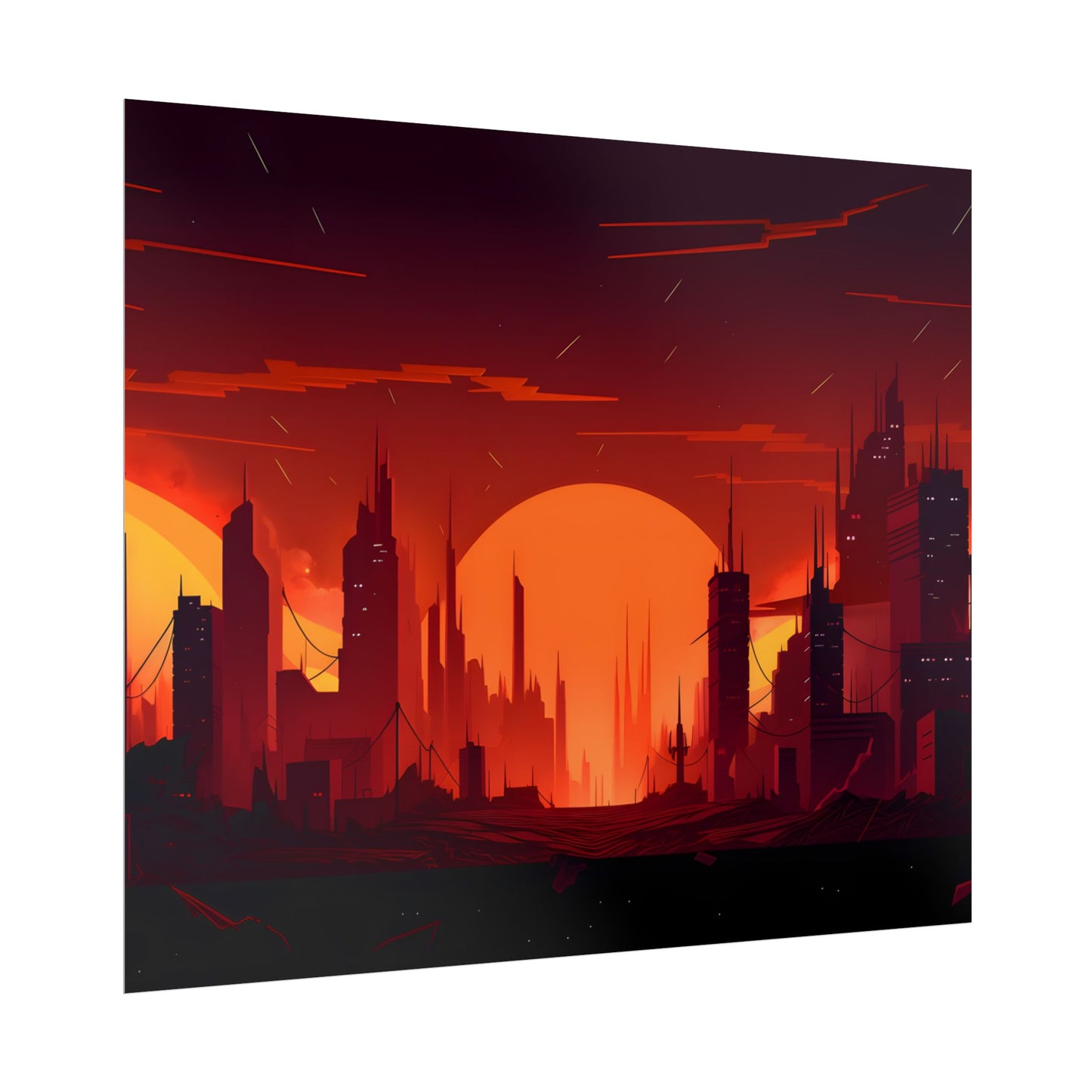 Cyberpunk Cityscape: Burning Nighttime Digital Art - Poster