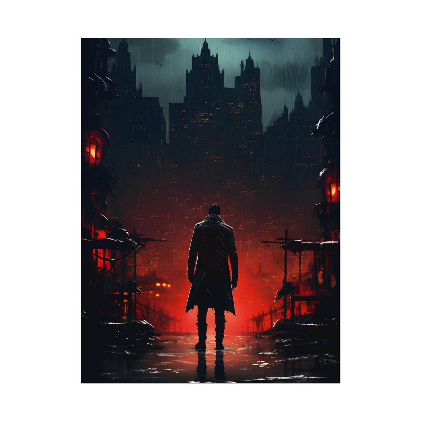 Urban Fantasy Detective: Cityscape at Dusk - Noir Artwork - Poster