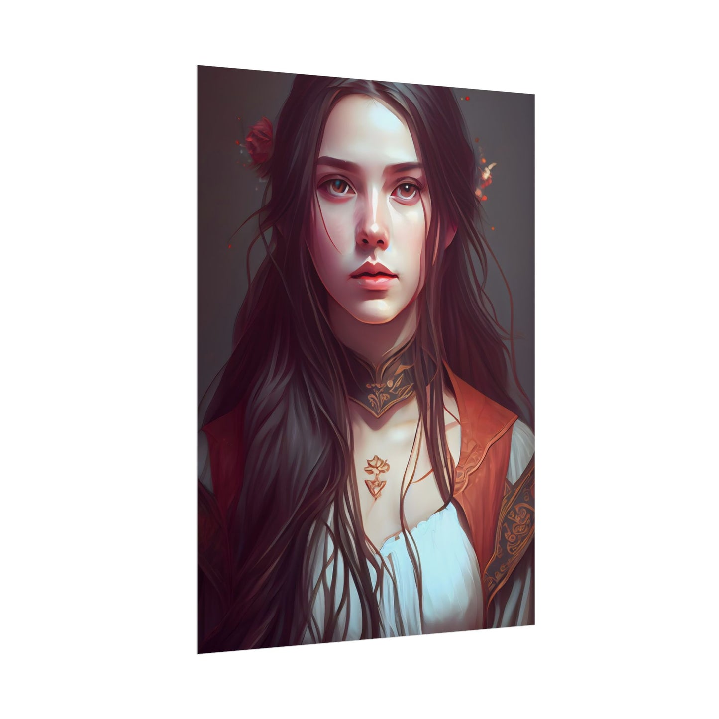 Sophisticated Female Portrait: Brown Hair Artwork in Focus - Poster