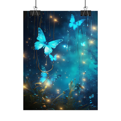 Fantasy Night Forest: Bokeh Glow Digital Artwork - Poster
