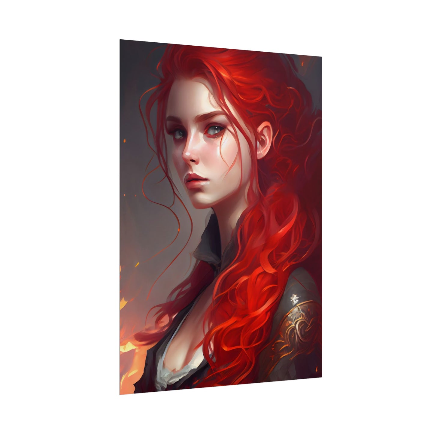 Composed Redhead: Elegant Portrait in Vibrant Red - Poster