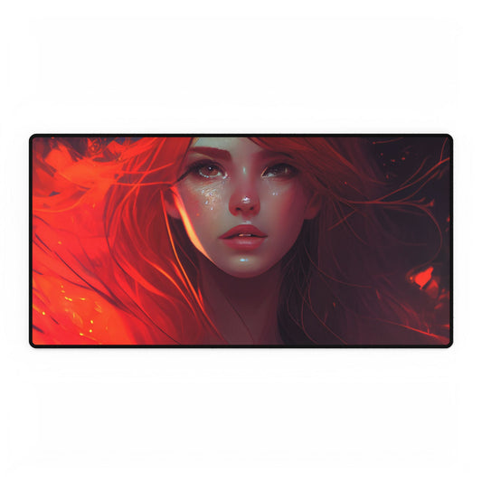 Glowing Female Portrait: Close-Up Artwork - Desk Mat