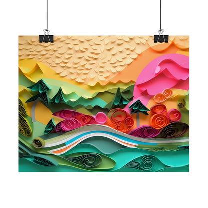 Magical Beach Landscape: Paper Quilling Art Piece - Poster