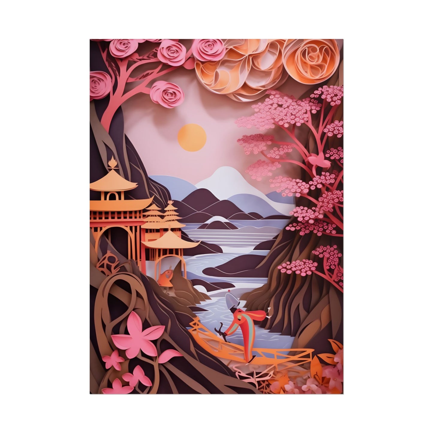 Japanese Vibrance: Eye-Catching Paper Quilled Landscape Art - Poster