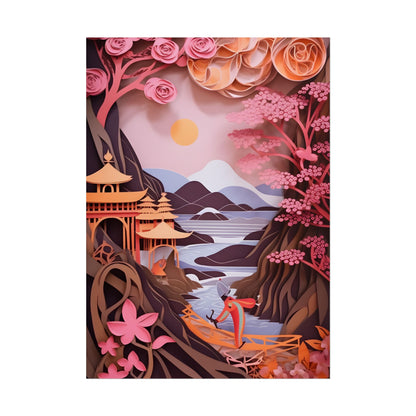 Japanese Vibrance: Eye-Catching Paper Quilled Landscape Art - Poster