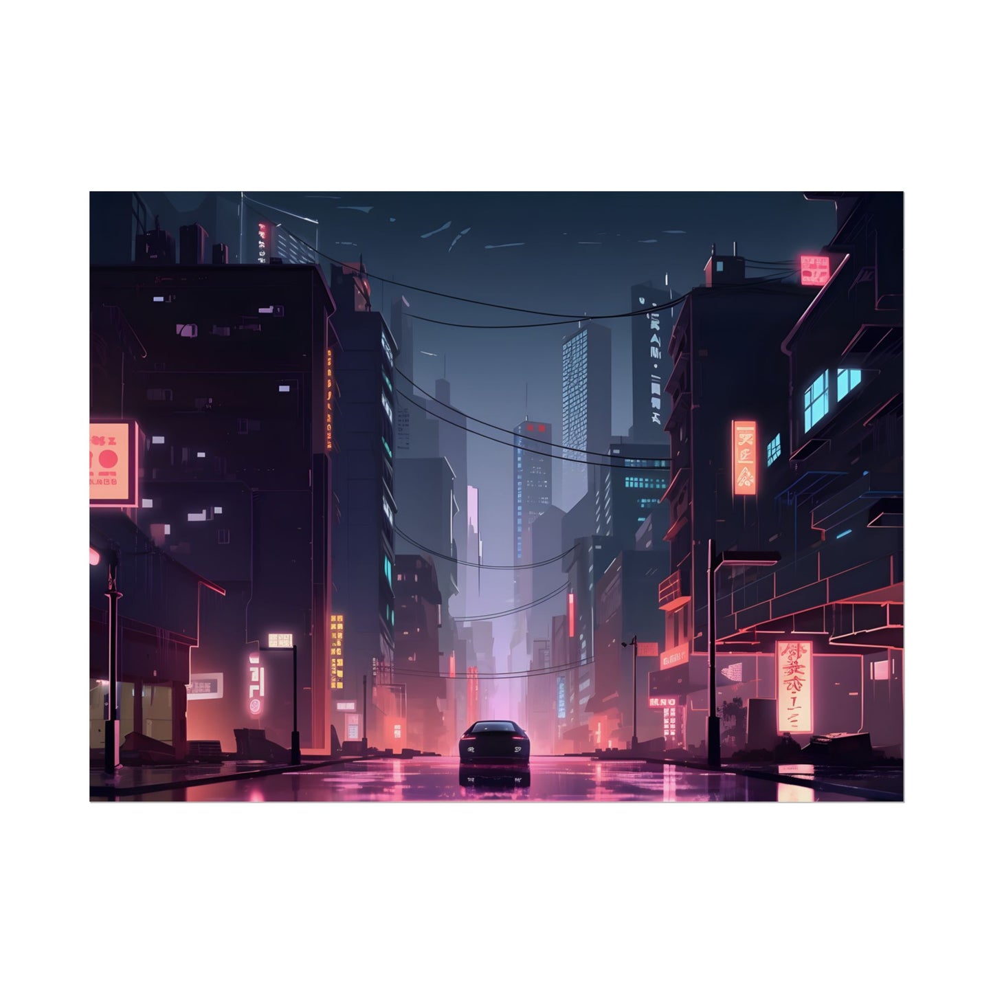 Cyberpunk Night: Melancholic Urban Landscape Artwork - Poster