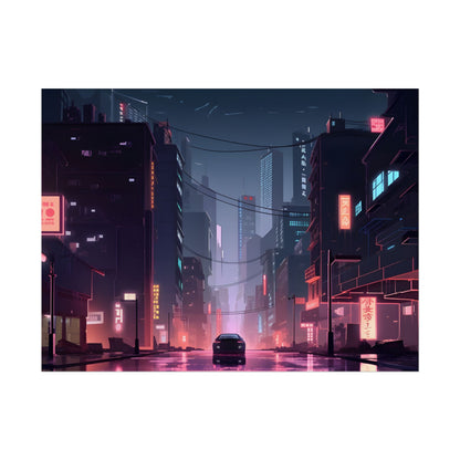 Cyberpunk Night: Melancholic Urban Landscape Artwork - Poster