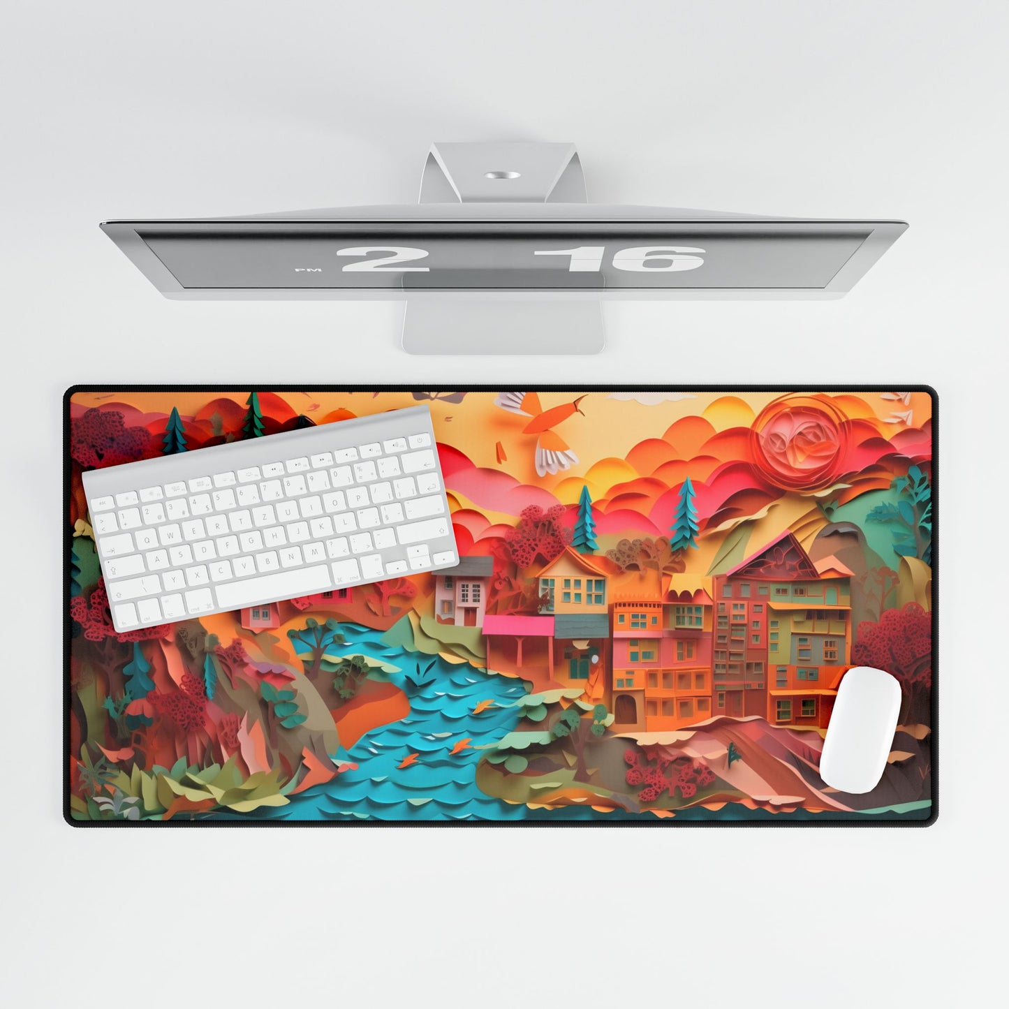 Magical Beach Quill: Vibrant Paper Art of Tropical Paradise - Desk Mat
