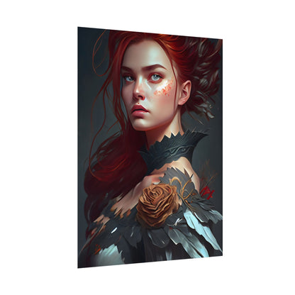 Stunning Redhead in Formal Dress: Elegant Portrait - Poster