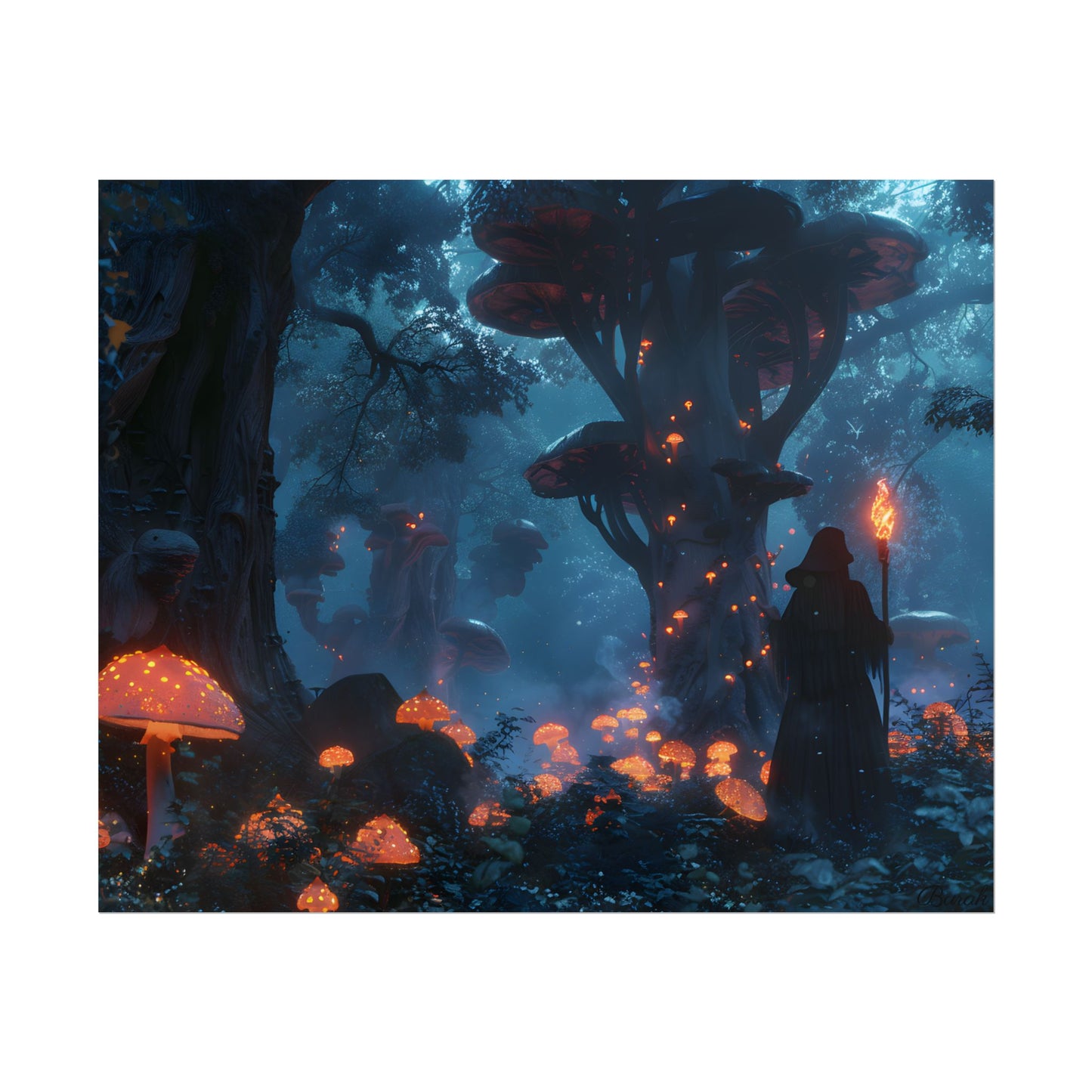 Mystical Forest Encounter: Vibrant Witch Artwork - Poster