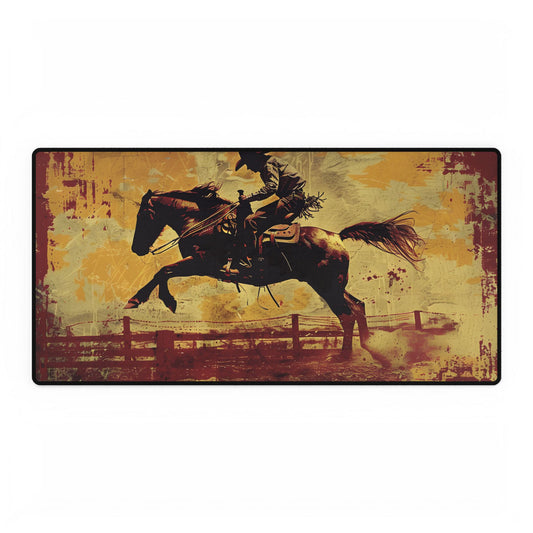 Retro Rodeo Cowboy: Bucking Bronc Action Art - Desk Mat