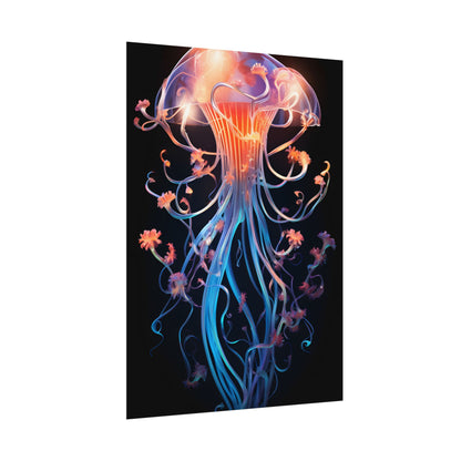 Bioluminescent Oceanic Ballet: Elegantly Poised Dancer in Underwater Performance - Poster