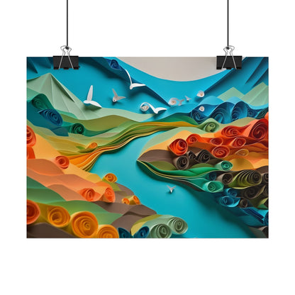 Magical Beach Paradise: Peaceful Paper Quilling Art - Poster