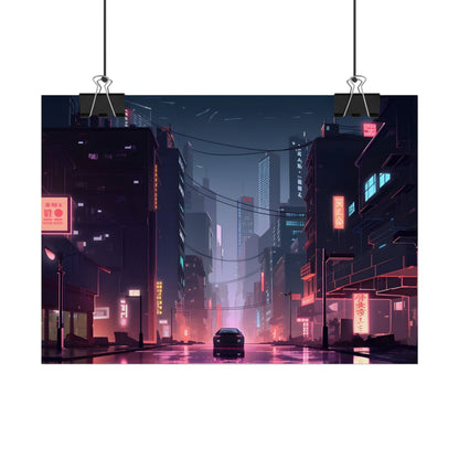 Cyberpunk Night: Melancholic Urban Landscape Artwork - Poster