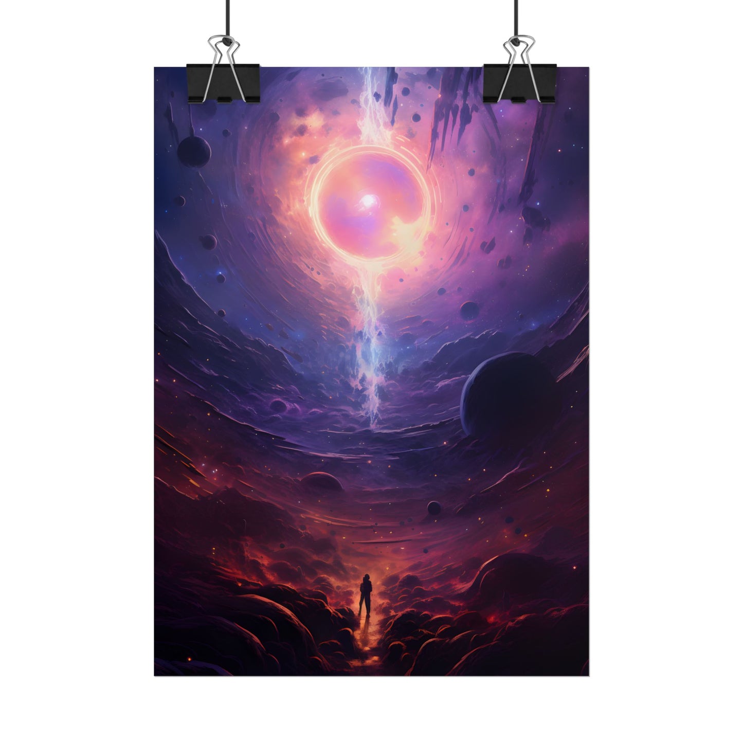 Black Hole Cosmic Odyssey: Dark Planet in Space Art - Poster