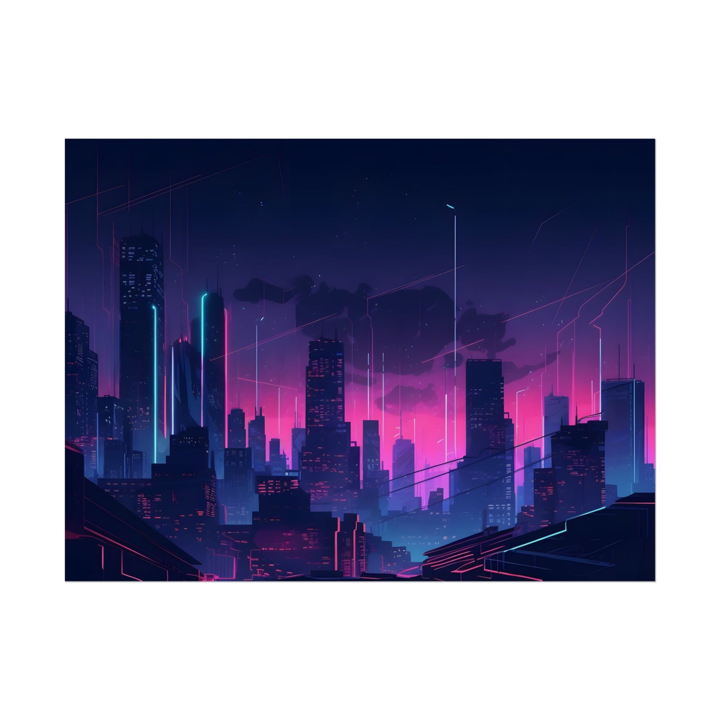 Melancholic Cyberpunk Cityscape: Nighttime Digital Art - Poster