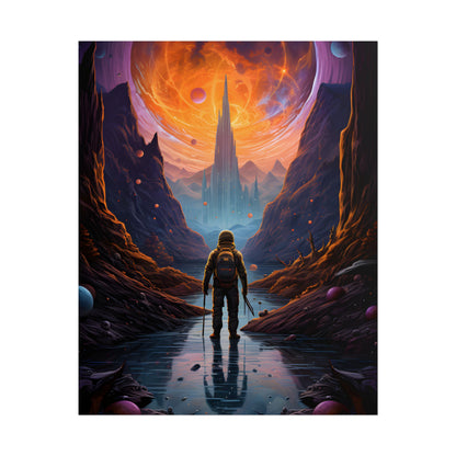 Futuristic Explorer in Wilderness: Sci-Fi Artwork - Poster