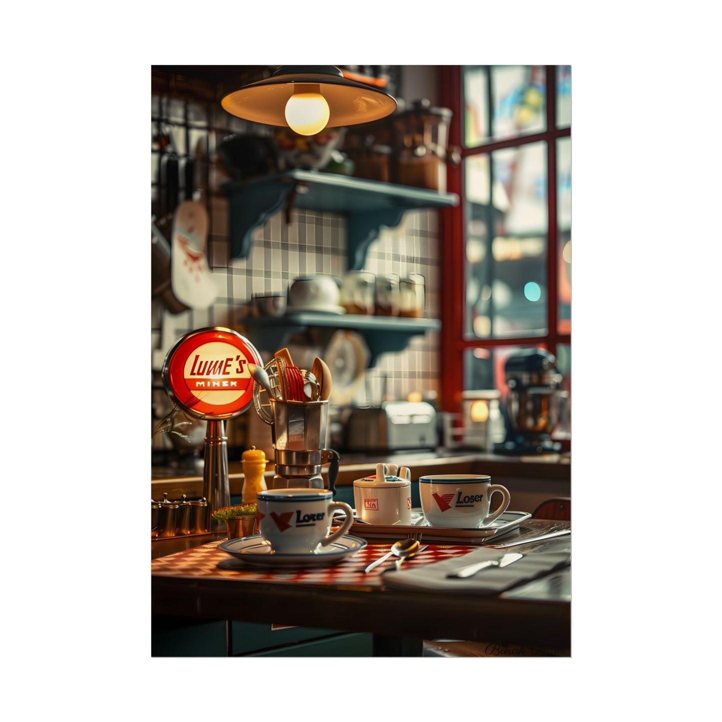 Retro Warmth: Cozy Lukes Diner Coffee Scene Art - Poster
