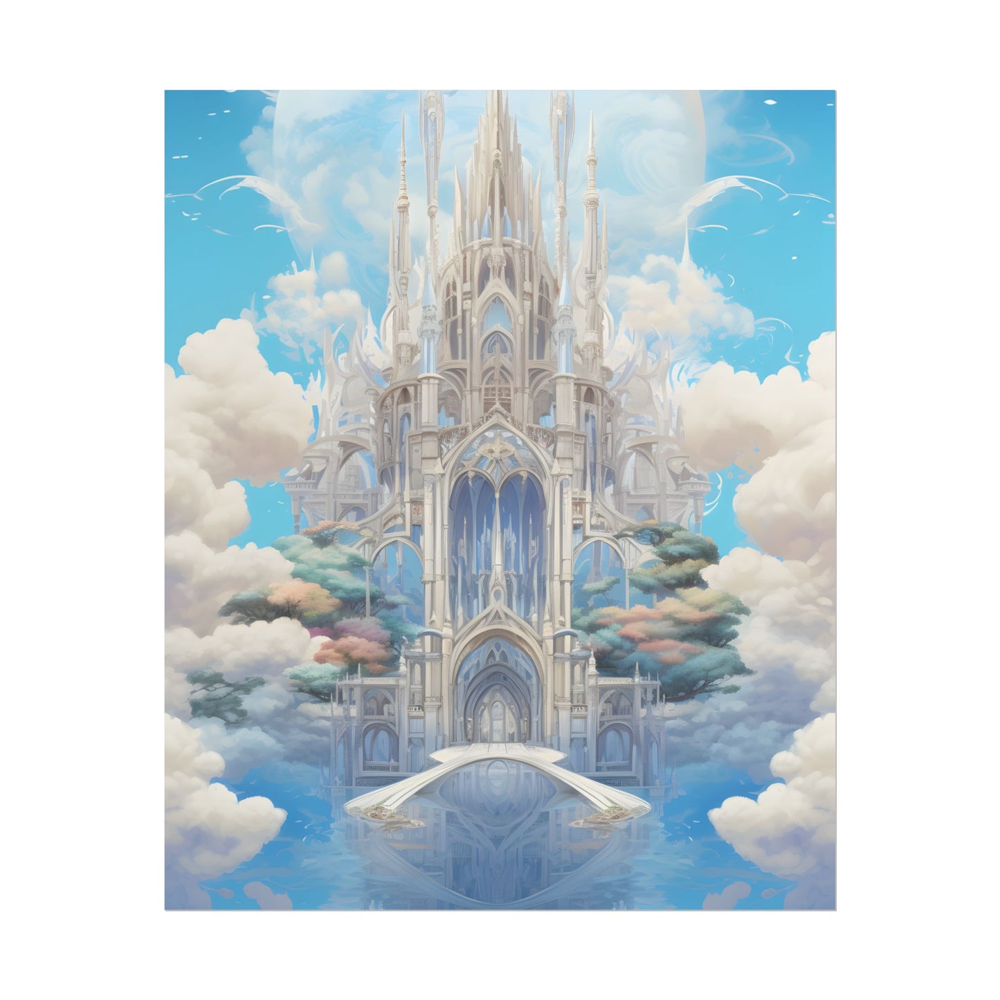Floating City in Celestial Clouds: Fantasy Artwork - Poster