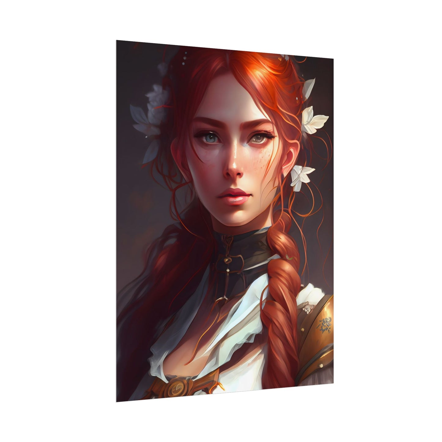 Elegant Redhead Portrait: Dark Background Artwork - Poster