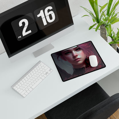 Astonishing Female Portrait with Pink Hair: Enchanting Outdoor Artwork - Desk Mat