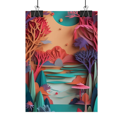 Whimsical Quilling Japanese Landscape: Intricate Paper Art Design - Poster
