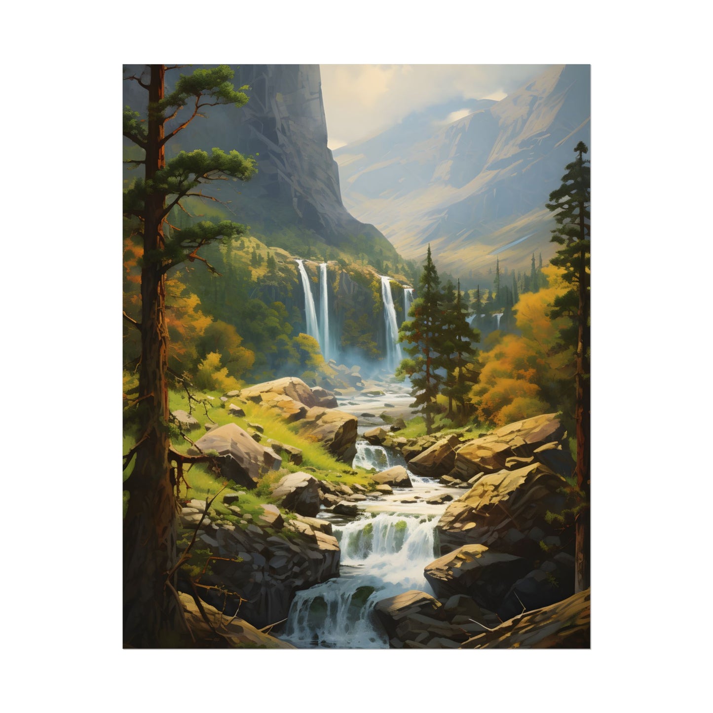 Breathtaking Waterfall: Impressionist Oil Painting - Poster