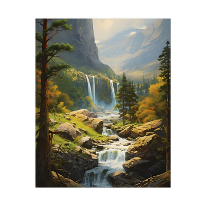 Breathtaking Waterfall: Impressionist Oil Painting - Poster