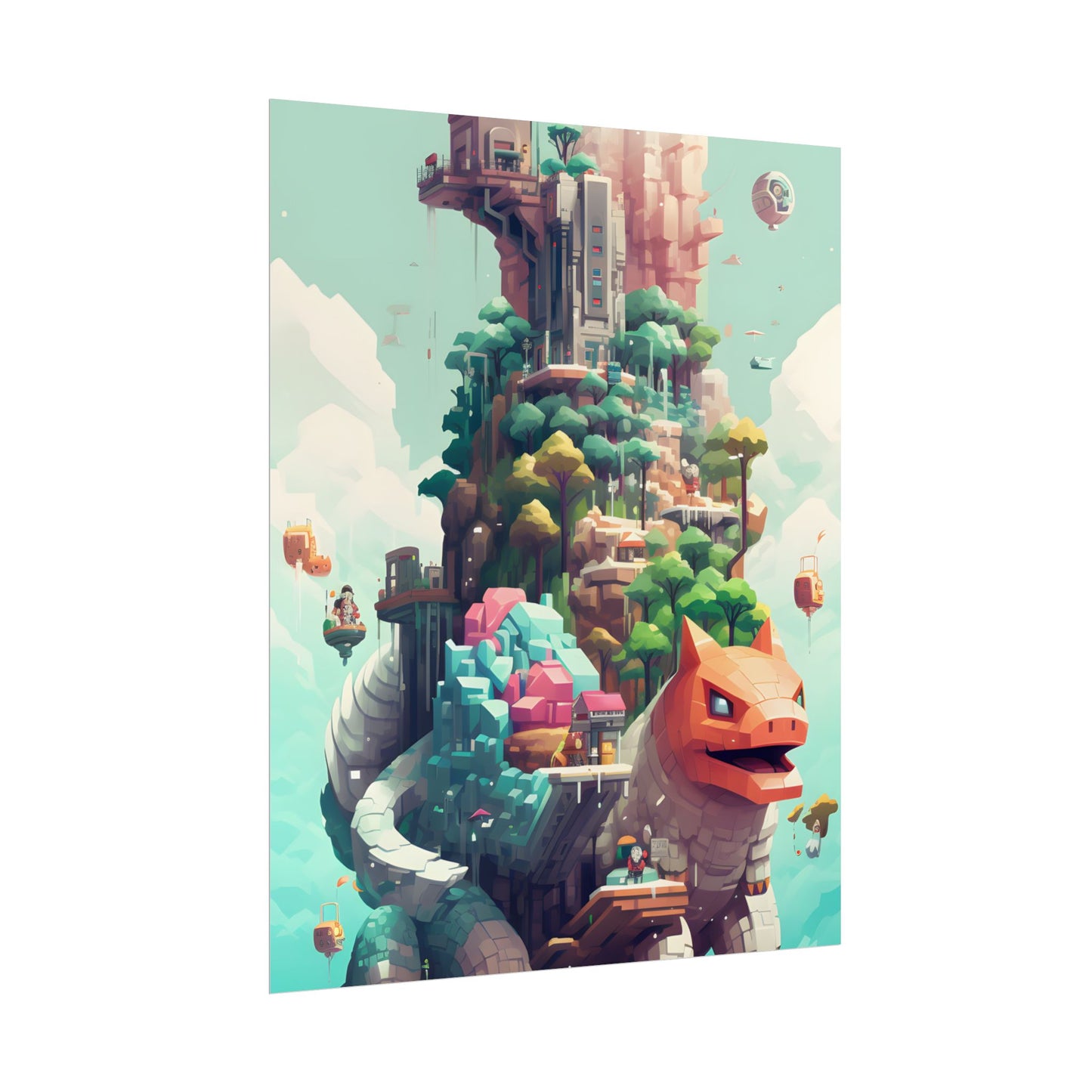 Pixelated Cyber-Pets: Digital Artwork of Illuminated Creatures - Poster
