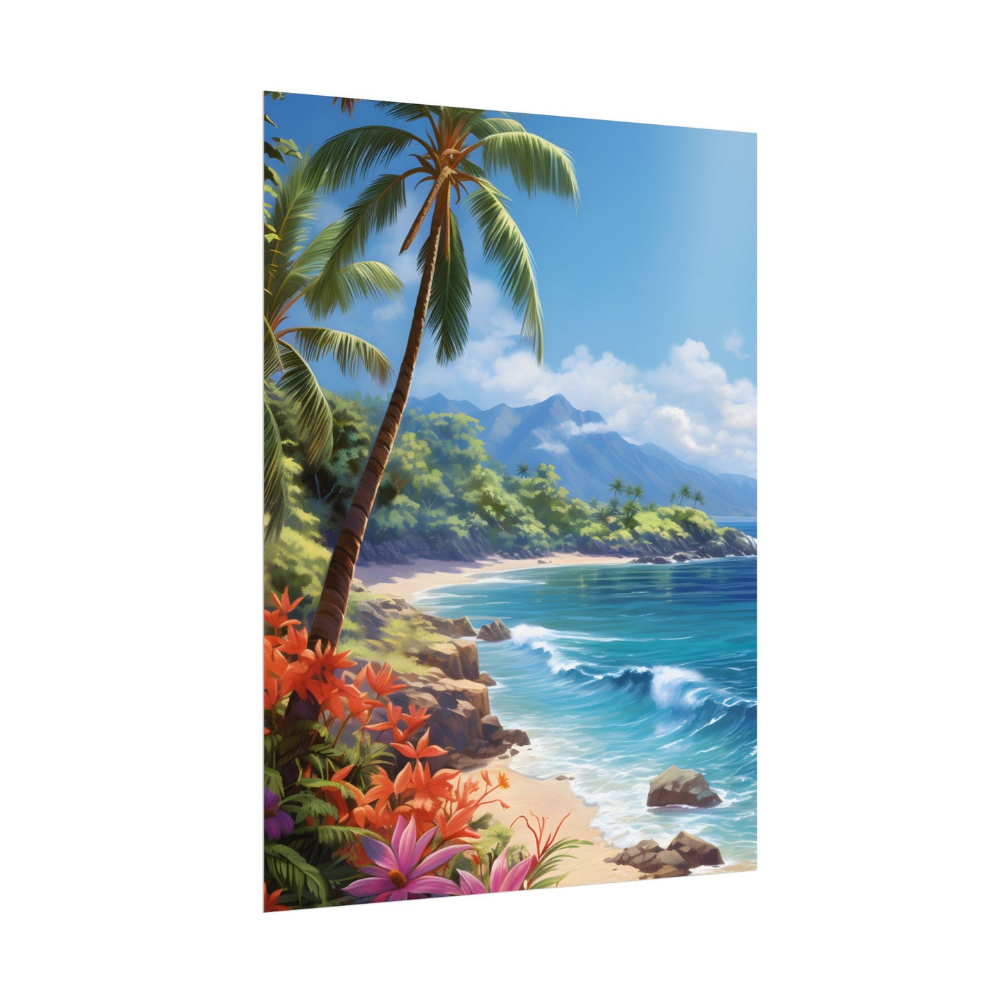 Tropical Paradise: Serene Island Oasis in Tranquil Blue Skies - Poster