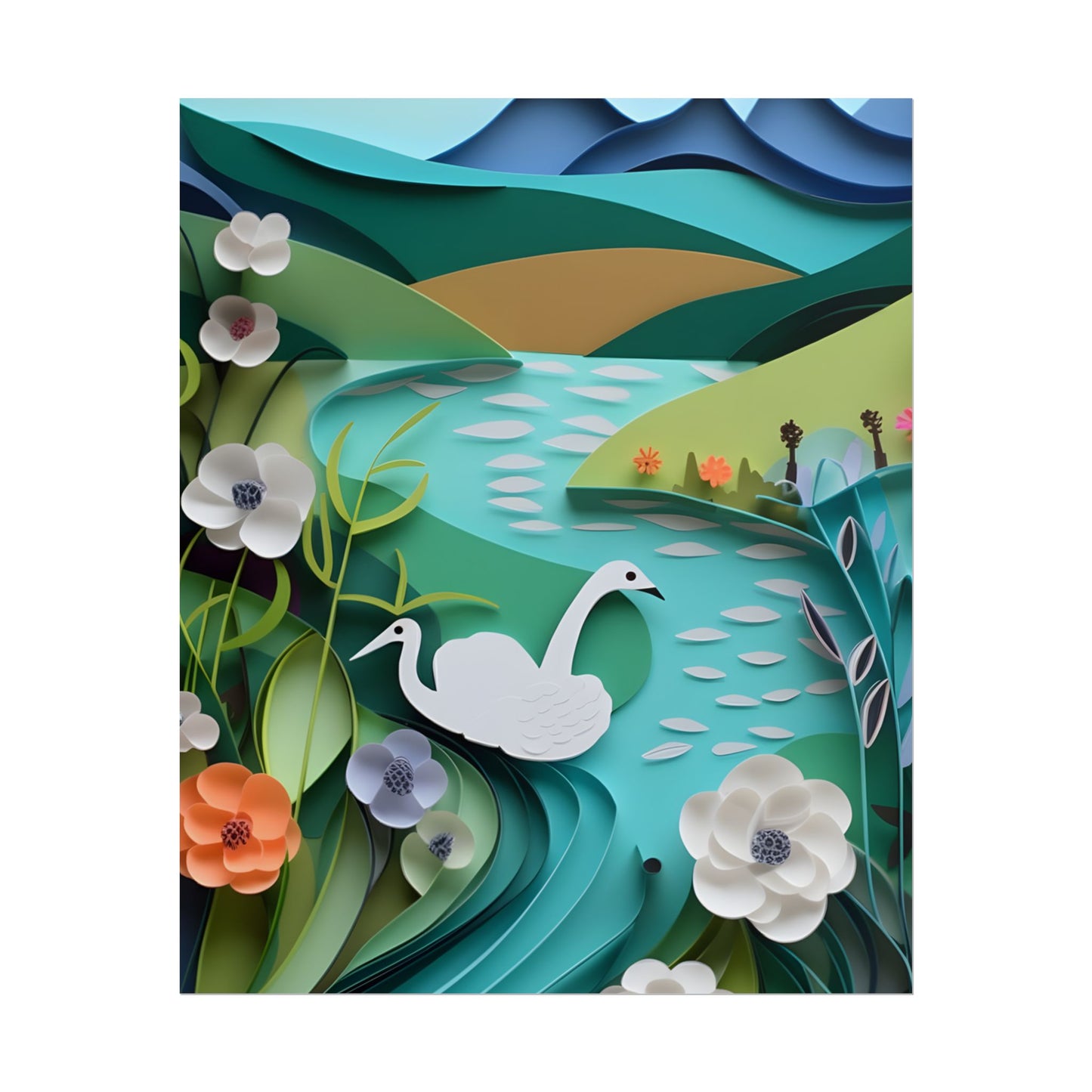 Vibrant Paper Quilling Island: A Beautiful Tropical Landscape - Poster