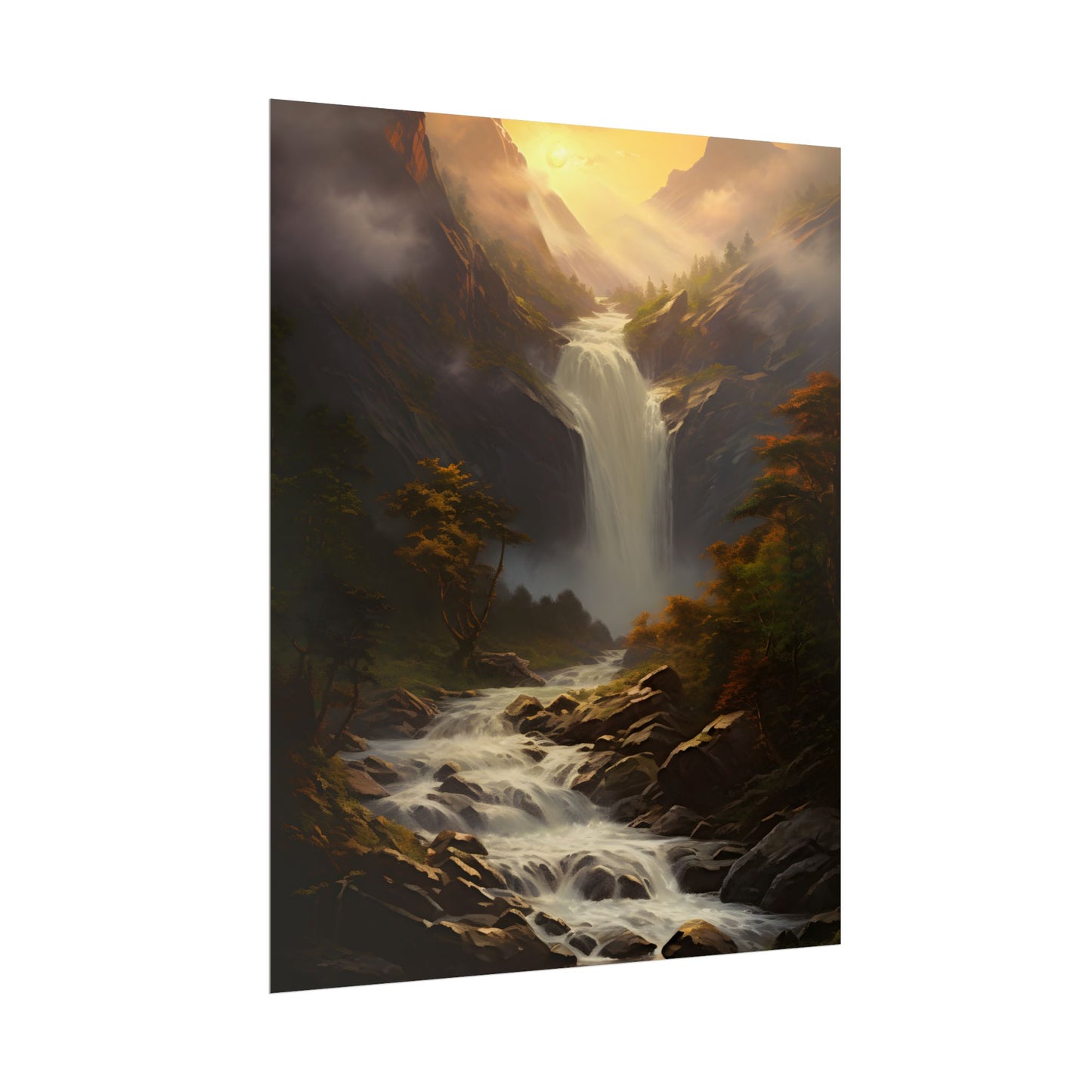 Breathtaking Waterfall: Nature's Beauty in Oil Painting - Poster