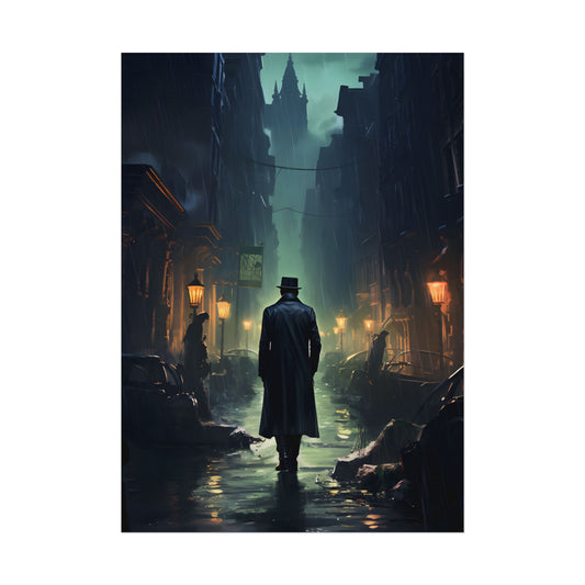Urban Fantasy Mystery: Hard-Boiled Detective in Cityscape - Poster