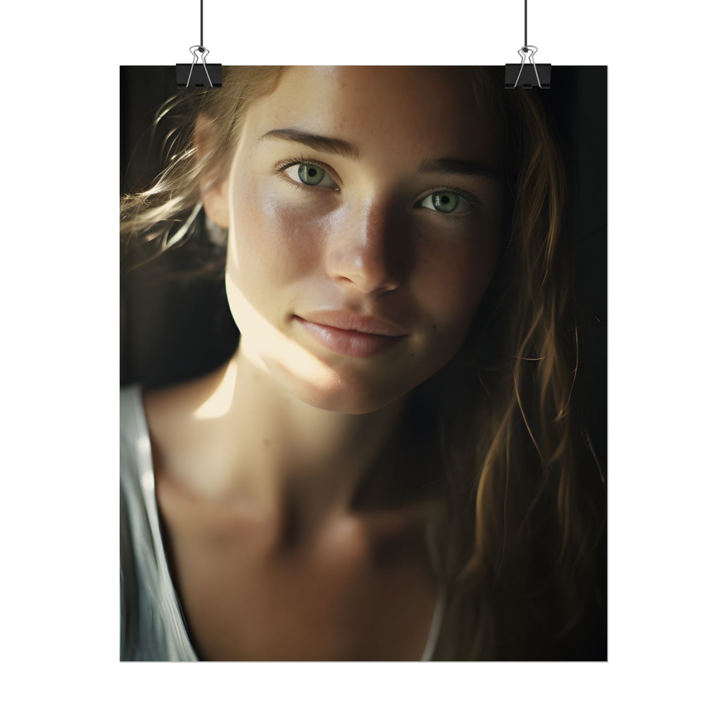 Grinning Woman: Close-Up Portrait with Joyful Expression - Poster