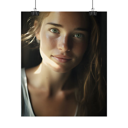Grinning Woman: Close-Up Portrait with Joyful Expression - Poster