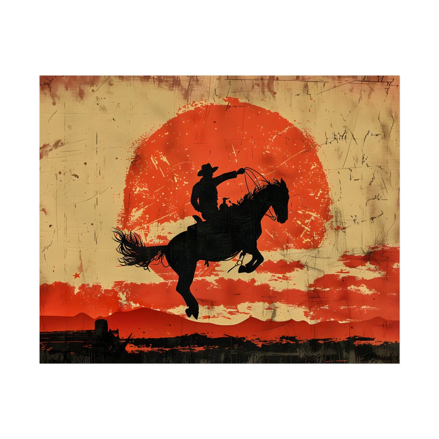 Vintage Rodeo Cowboy: Classic Bucking Bronco Art - Poster