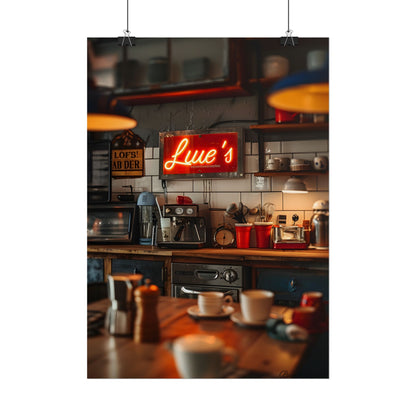 Cozy Retro Kitchen Artwork: Lukes Diner Sign Digital Art - Poster