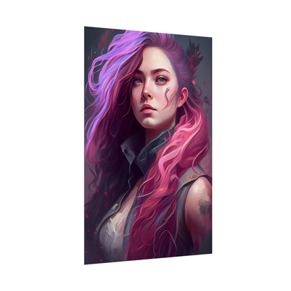 Astonishing Female Portrait: Stylized Pink Hair Artwork in Dre - Poster
