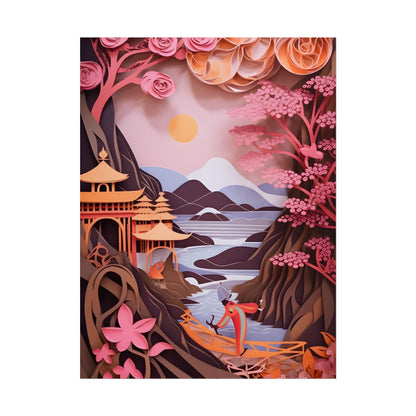 Japanese Vibrance: Eye-Catching Paper Quilled Landscape Art - Poster