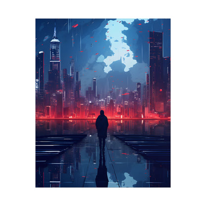 Cyberpunk Night Cityscape: A Melancholic Moment - Poster