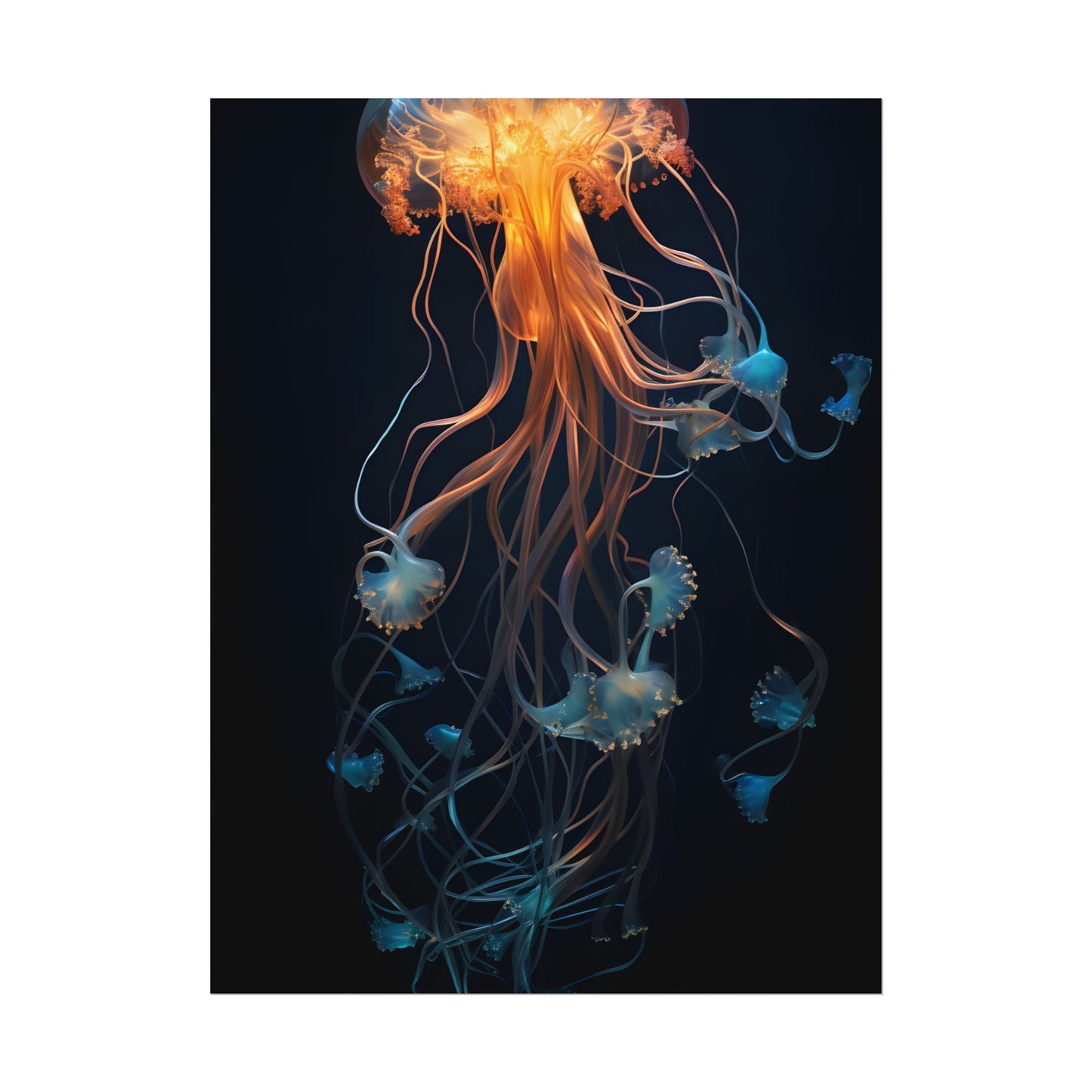 Bioluminescent Oceanic Ballet: Mesmerizing Underwater Scene Artwork - Poster